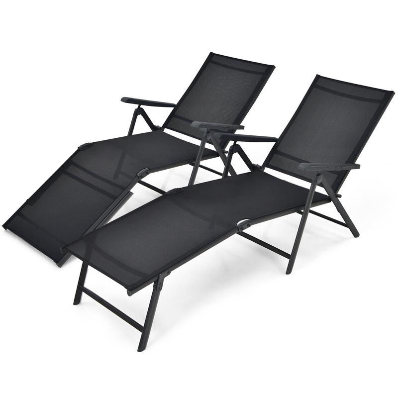Foldable Chaise Lounge Chair, 2-Position Footrest, Black - Black