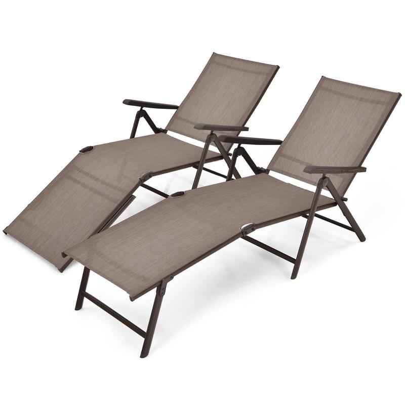 Foldable Chaise Lounge Chair, 2-Position Footrest, Brown - Brown