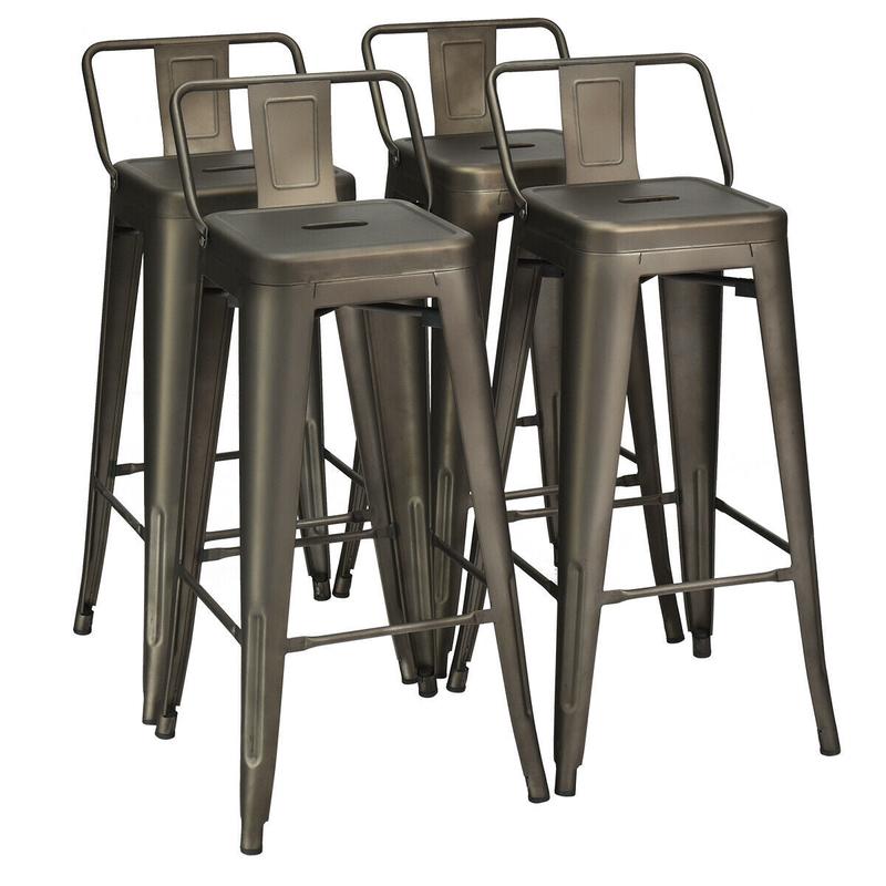 30 Inch Metal Counter Height Barstools, Set of 4, Dark Brown - Dark Brown