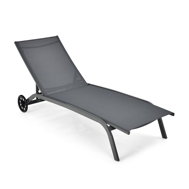 6-Position Adjustable Outdoor Chaise Recliner With Wheels, Gray - Gray