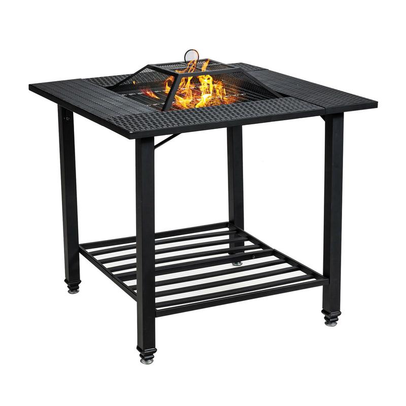 31 Inch Outdoor Fire Pit Dining Table With BBQ Grate, Black - Black