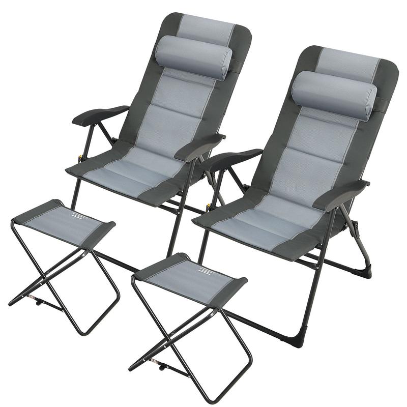 Patio Folding Dining Chair With Ottoman Set, Adjustable Recliner, Gray - Gray