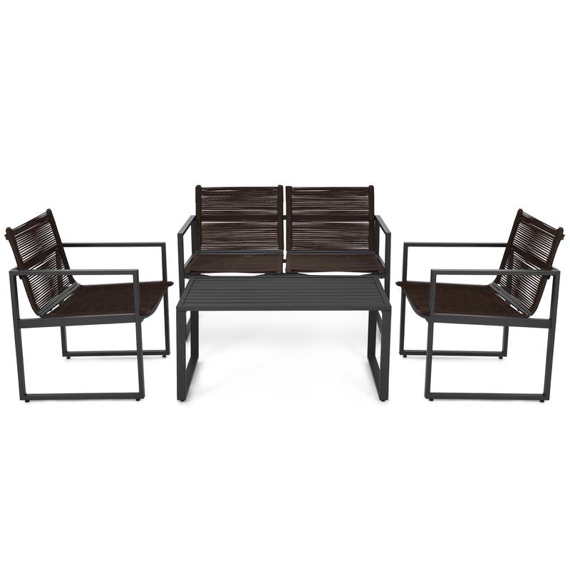 Patio Furniture Conversation Set, 4 Pieces, Black - Black