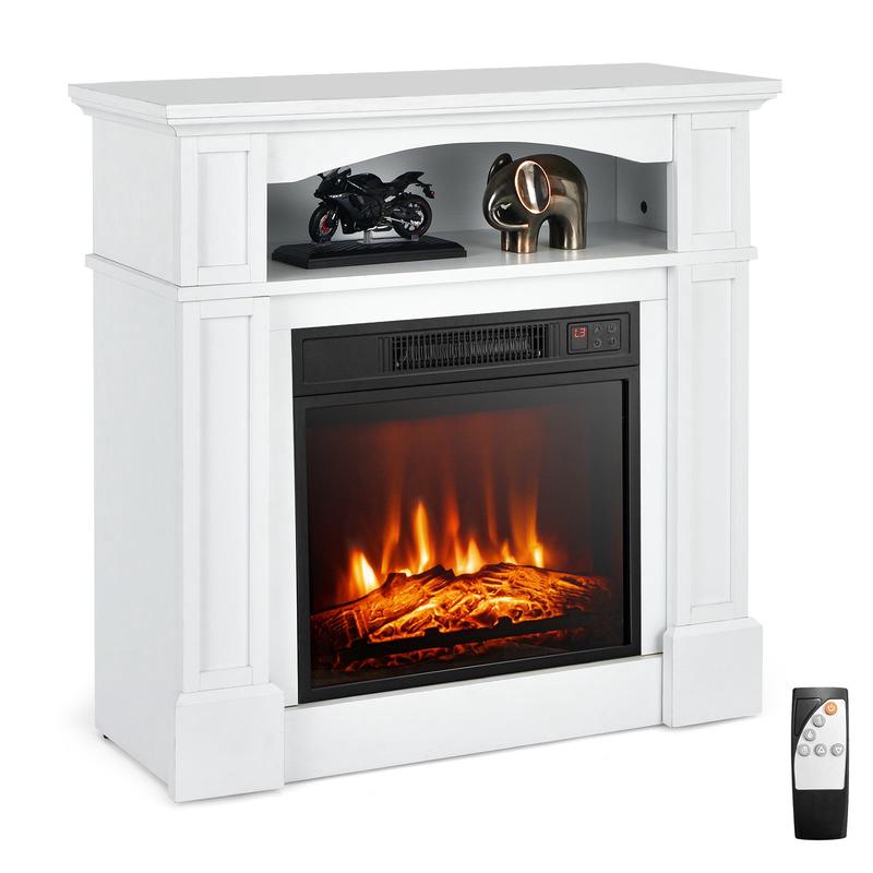 32 Inch 1400W Electric TV Stand Fireplace With Shelf, White - White