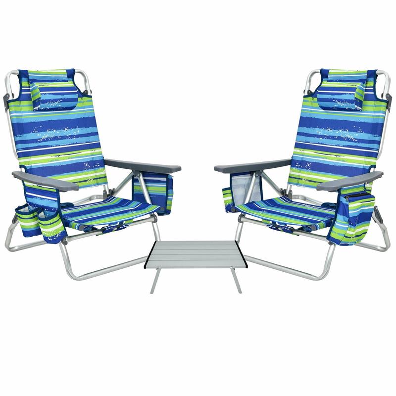 5-Position Folding Backpack Beach Table Chair Set, 2 Packs, Blue - Blue