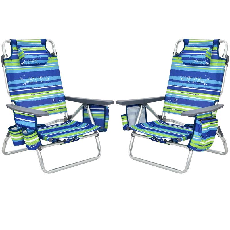 Folding Backpack Beach Chair, 5-Position Reclining, Blue - Blue