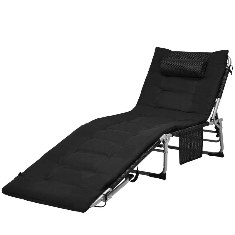4-Fold Oversize Padded Folding Lounge Chair, Removable Soft Mattress, Black - Black
