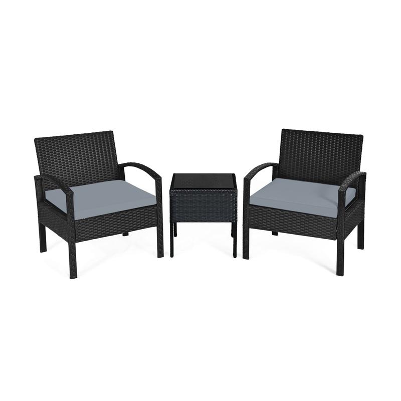 Outdoor Rattan Patio Conversation Set, 3 Pieces, Gray - Gray