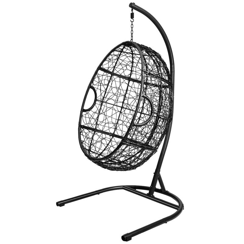 Hanging Cushioned Hammock Chair With Stand, Gray - Gray