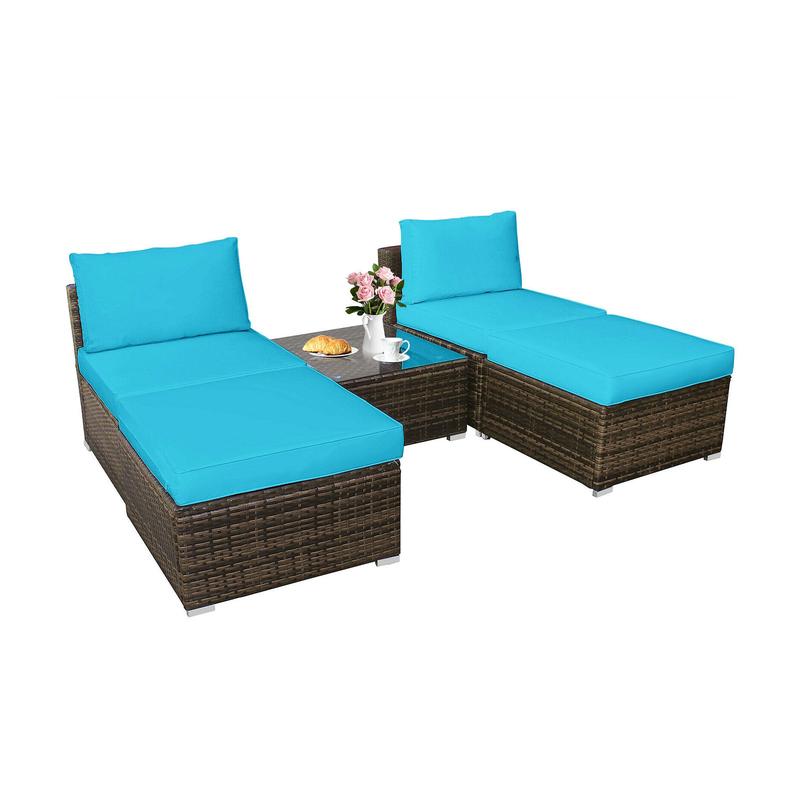 5 Piece Patio Rattan Furniture Set, Turquoise - Turquoise