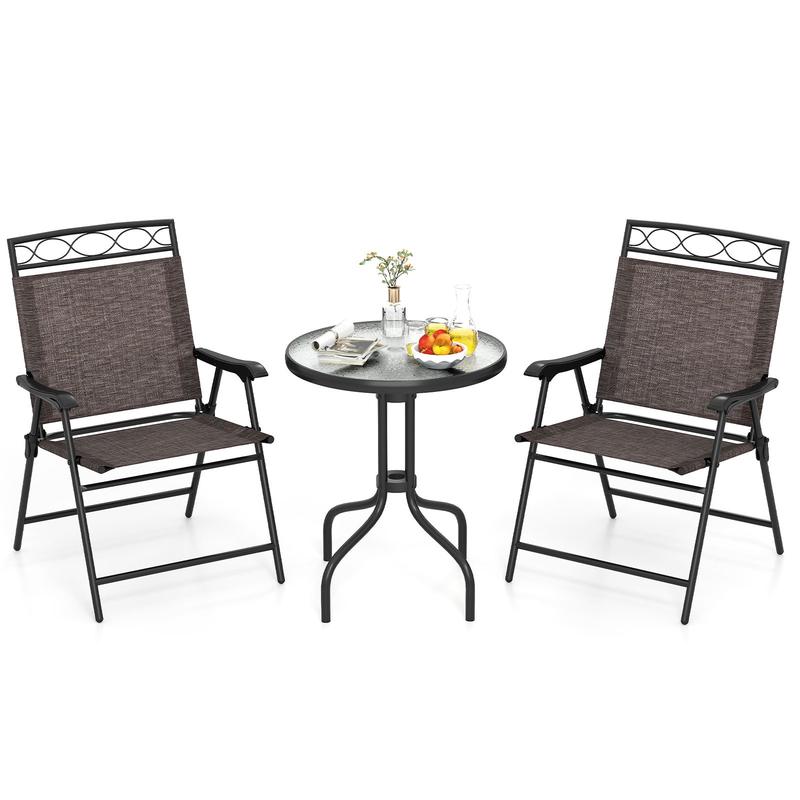 3 Piece Outdoor Bistro Set, 1.57 Inch Umbrella Hole, Brown - Brown