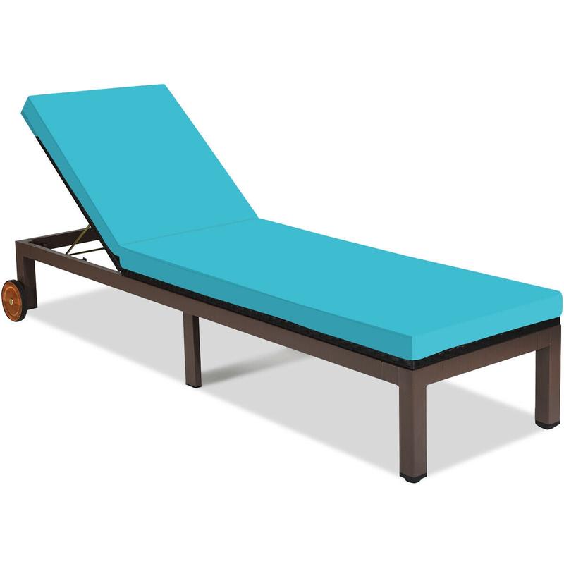 Patio Chaise Lounge Chair, Outdoor Rattan Recliner, Turquoise - Turquoise