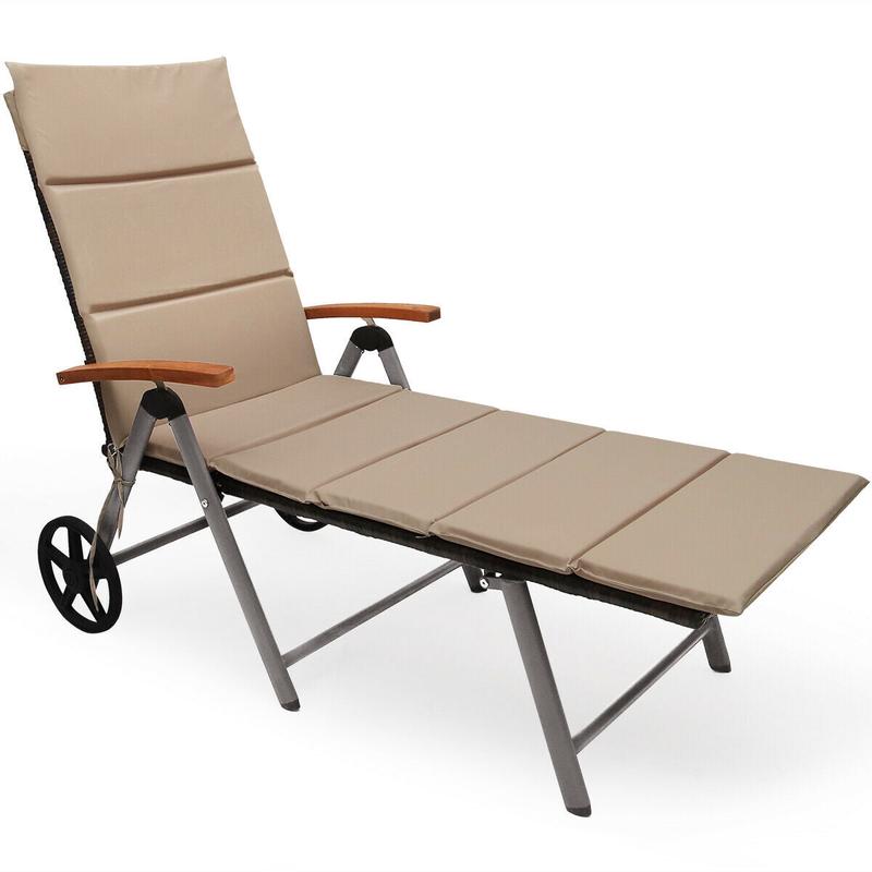 Outdoor Chaise Lounge Chair, Rattan Recliner, Brown - Brown